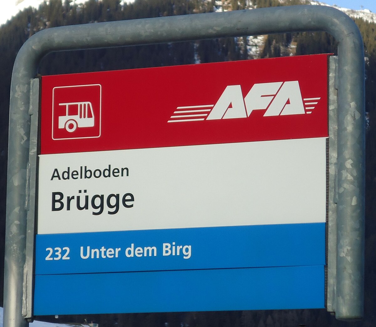 (132'134) - AFA-Haltestellenschild - Adelboden, Br�gge - am 8. Januar 2011