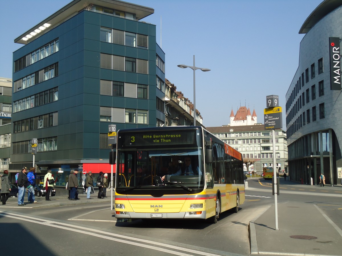 (132'768) - STI Thun - Nr. 111/BE 700'111 - MAN am 8. M�rz 2011 beim Bahnhof Thun