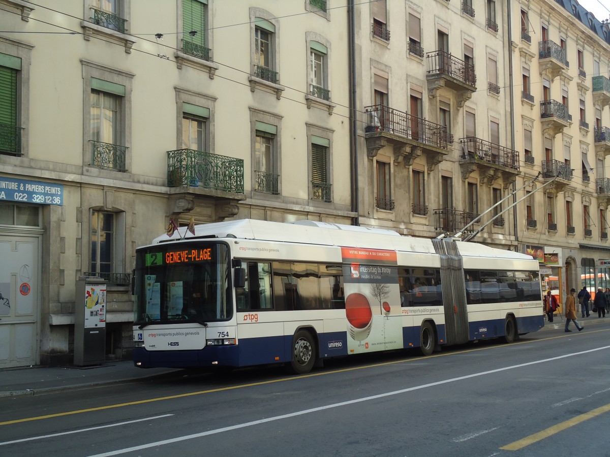 (132'858) - TPG Gen�ve - Nr. 754 - Hess/Hess Gelenktrolleybus am 10. M�rz 2011 in Gen�ve, Jonction