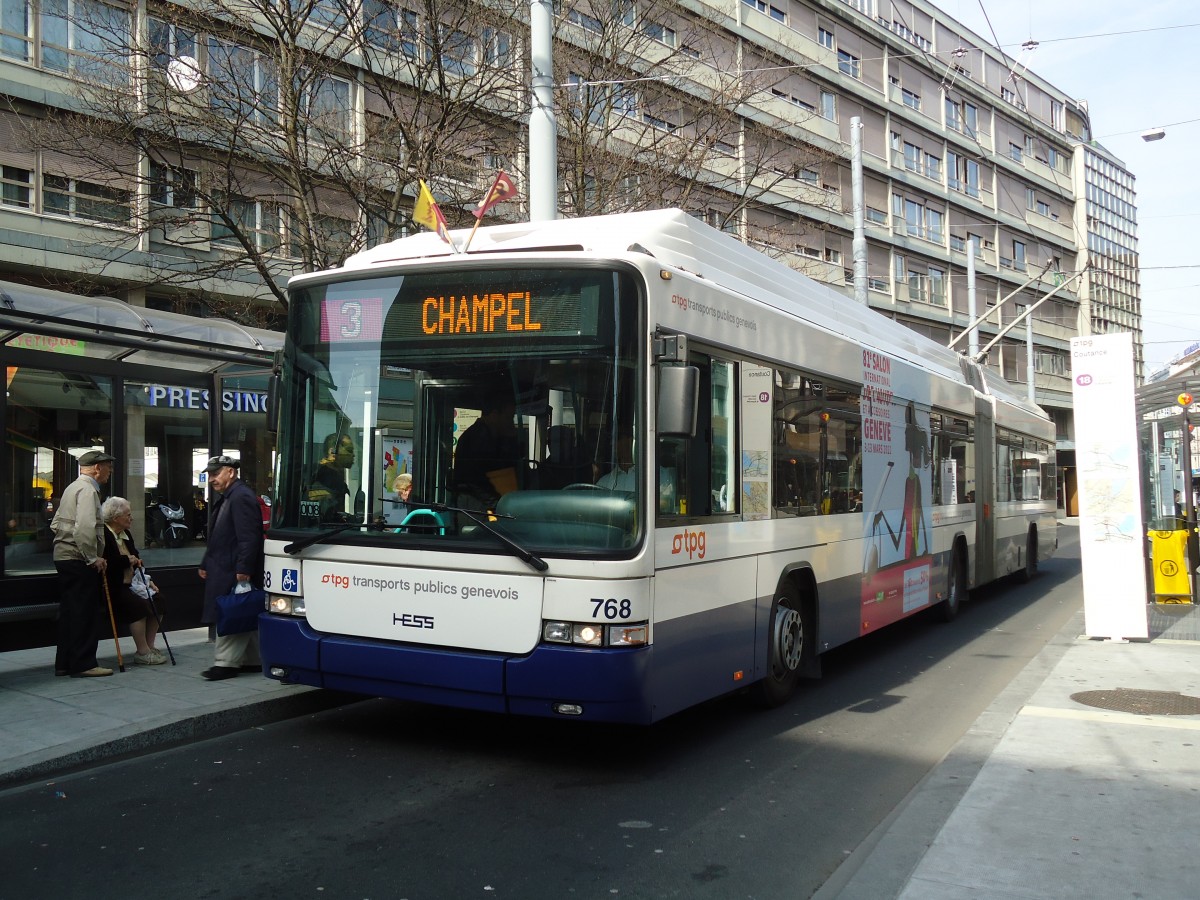 (132'875) - TPG Gen�ve - Nr. 768 - Hess/Hess Gelenktrolleybus am 10. M�rz 2011 in Gen�ve, Coutance