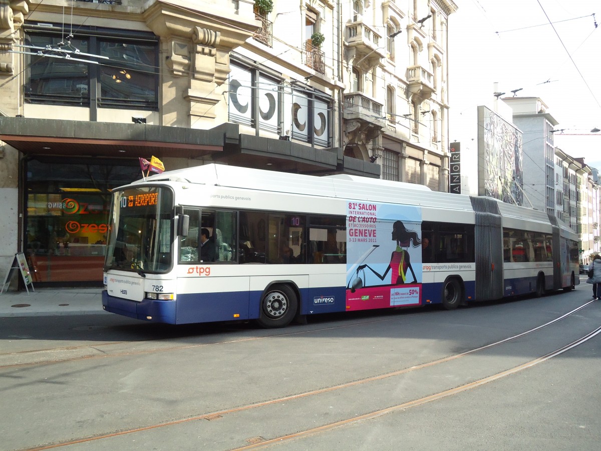(132'908) - TPG Gen�ve - Nr. 782 - Hess/Hess Doppelgelenktrolleybus am 10. M�rz 2011 in Gen�ve, Coutance