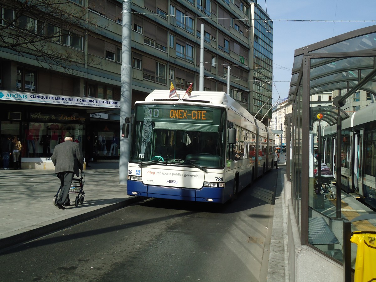 (132'913) - TPG Gen�ve - Nr. 788 - Hess/Hess Doppelgelenktrolleybus am 10. M�rz 2011 in Gen�ve, Coutance