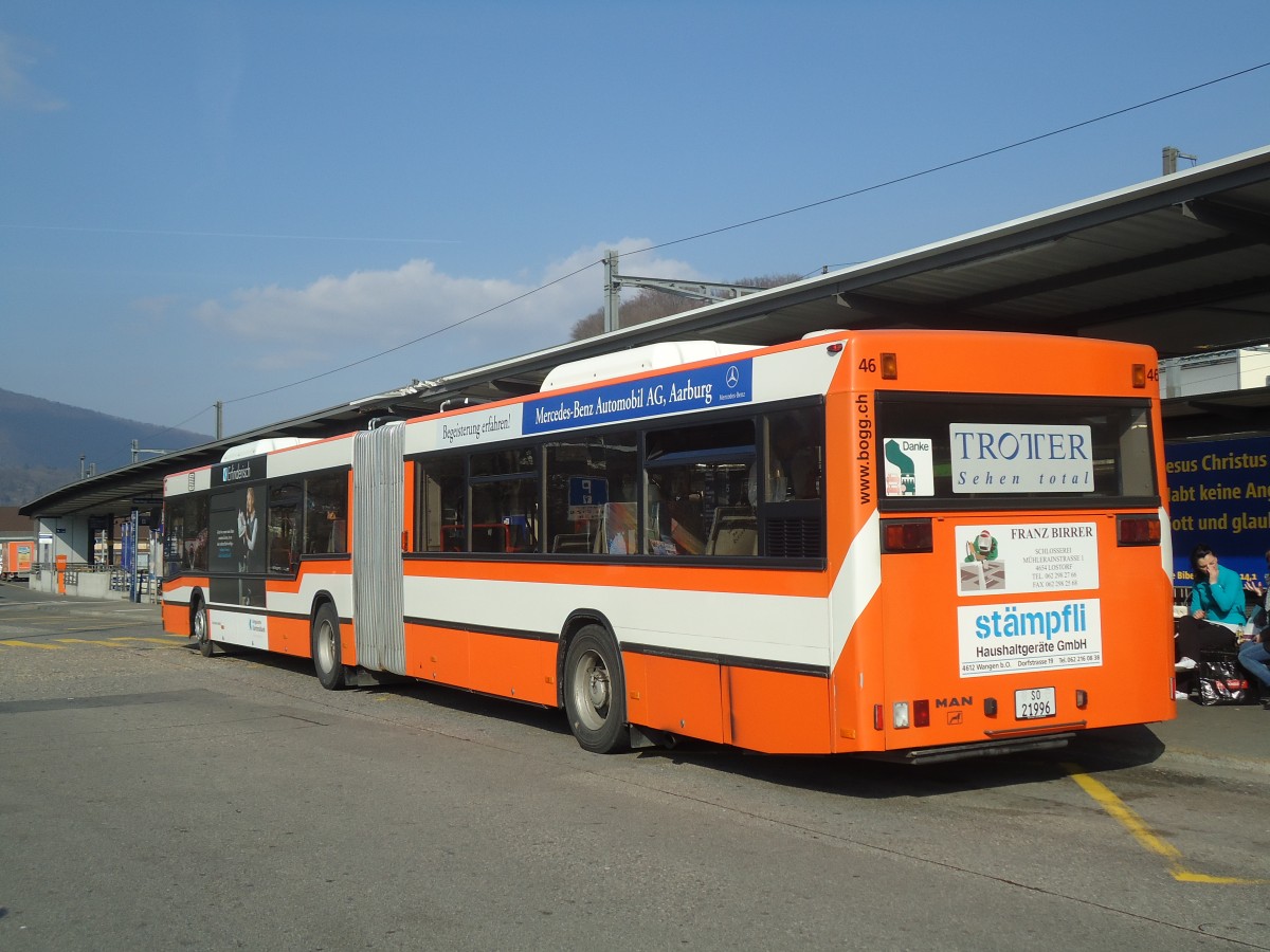 (133'060) - BOGG Wangen b.O. - Nr. 46/SO 21'996 - MAN (ex SOO Olten Nr. 46) am 11. M�rz 2011 beim Bahnhof Olten