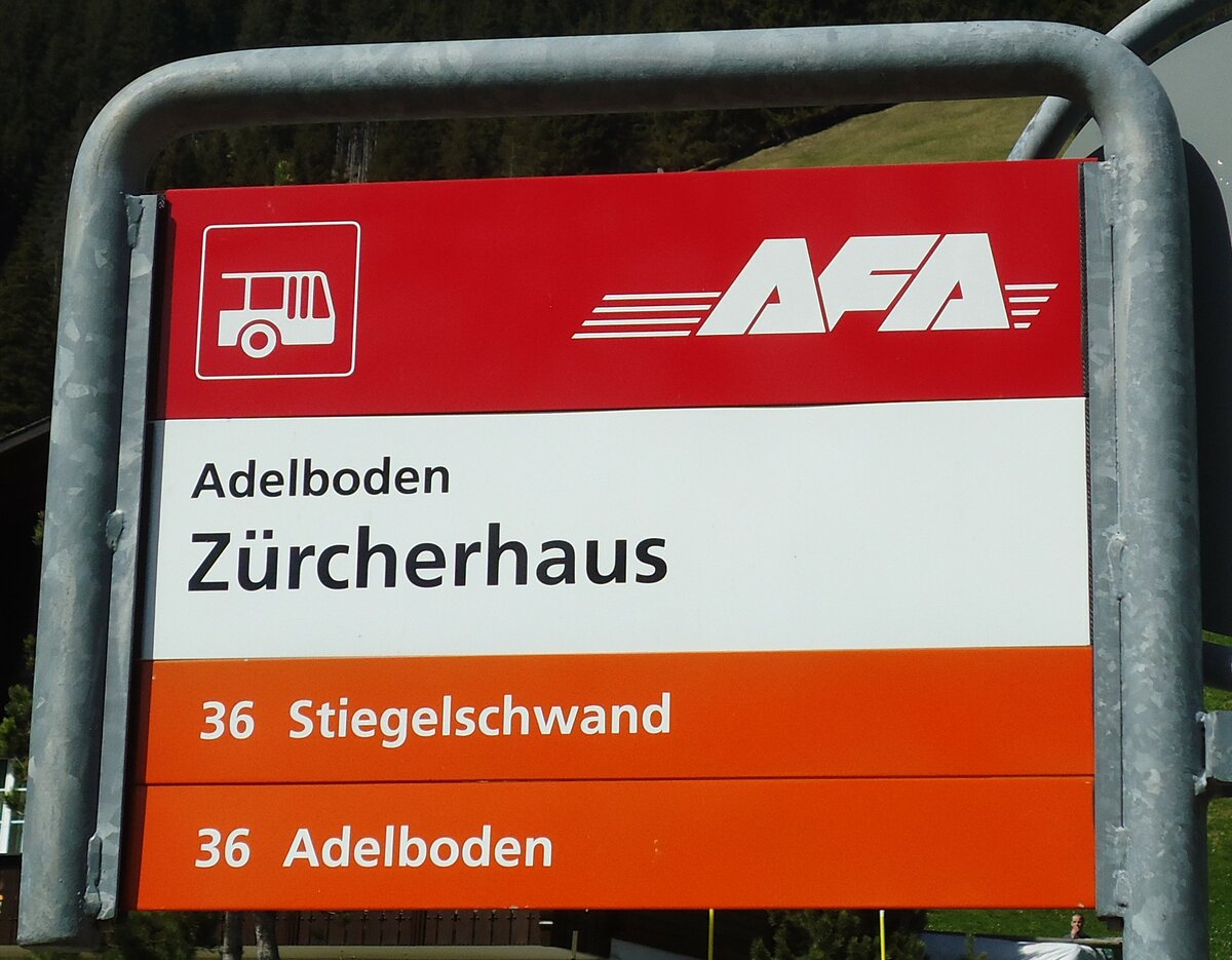 (133'204) - AFA-Haltestellenschild - Adelboden, Z�rcherhaus - am 10. April 2011