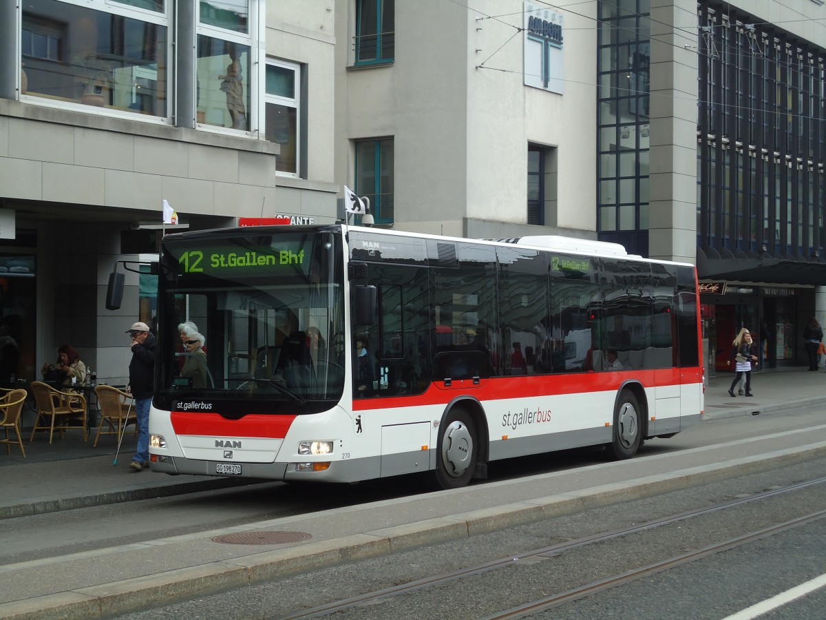 (133'235) - St. Gallerbus, St. Gallen - Nr. 270/SG 198'270 - MAN/G�ppel am 13. April 2011 in St. Gallen, Marktplatz