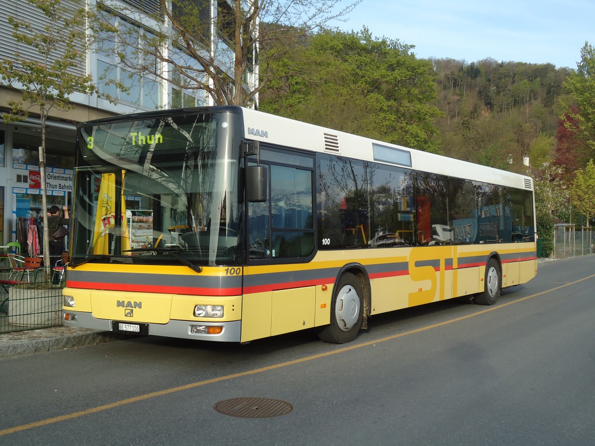 (133'292) - STI Thun - Nr. 100/BE 577'100 - MAN am 13. April 2011 bei der Schiffl�ndte Thun