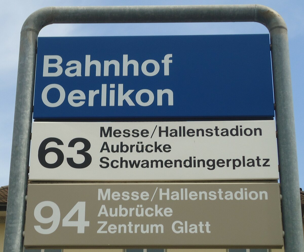 (134'867) - ZVV-Haltestellenschild - Z�rich-Oerlikon, Bahnhof - am 10. Juli 2011