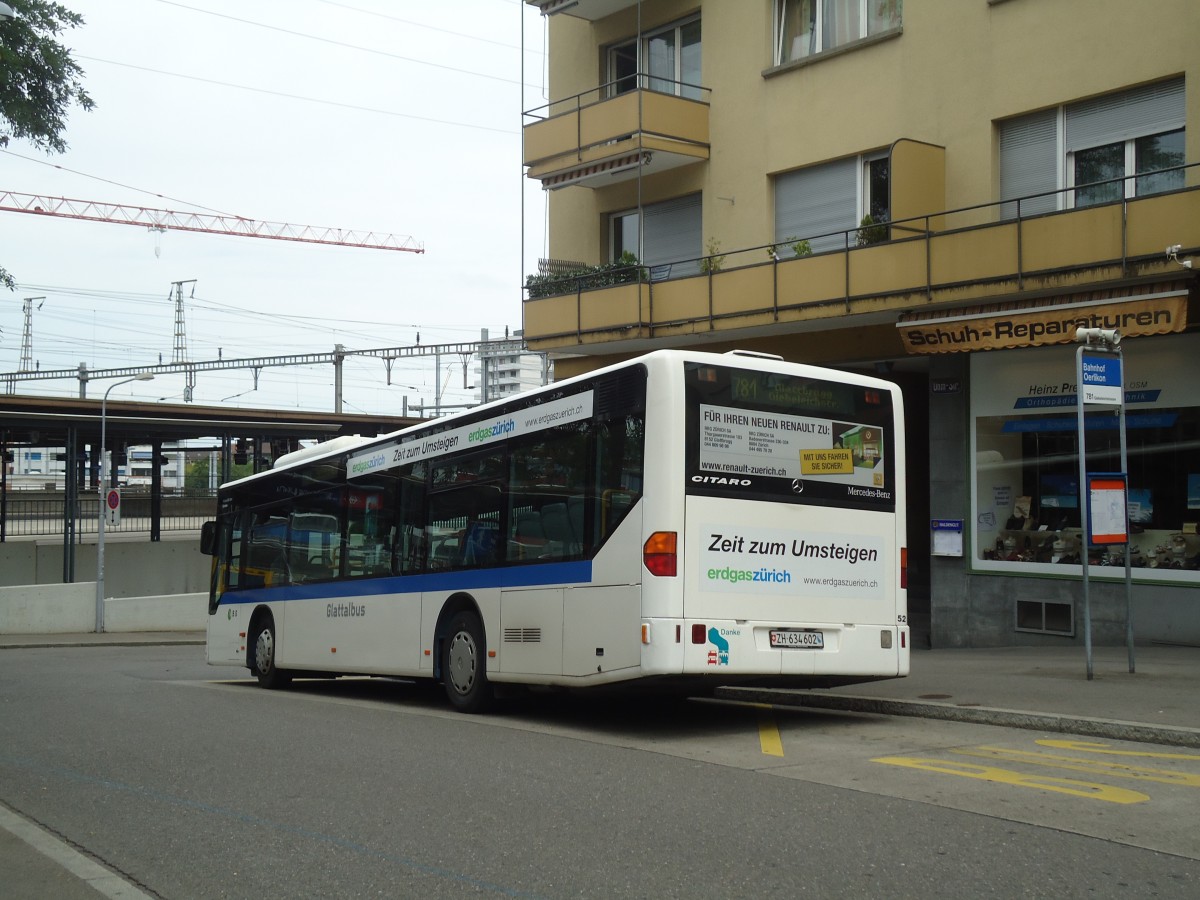 (134'883) - Welti-Furrer, Z�rich - Nr. 52/ZH 634'602 - Mercedes (ex Fr�hlich, Z�rich Nr. 602) am 10. Juli 2011 beim Bahnhof Z�rich-Oerlikon