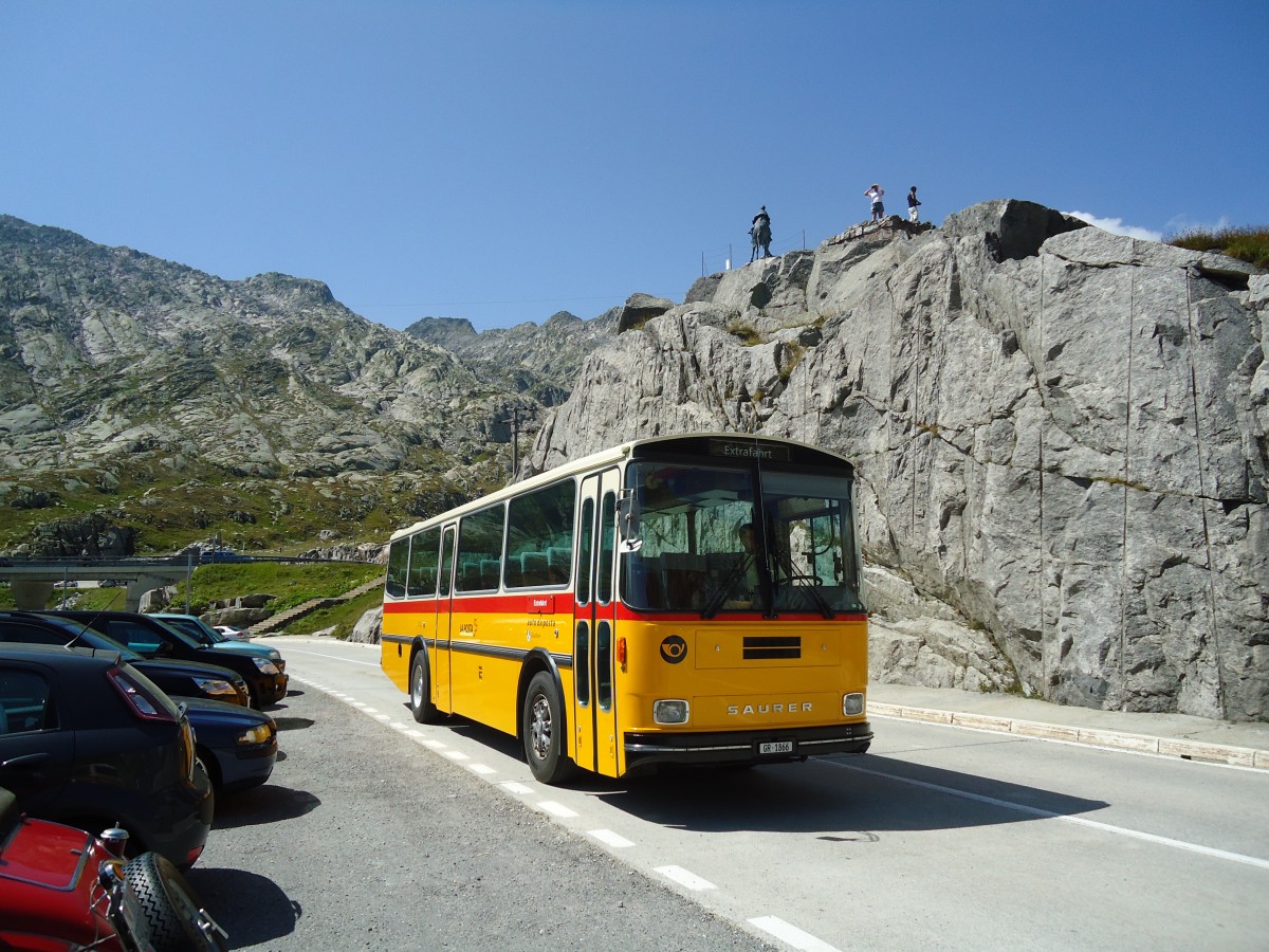 (135'717) - Mark, Andeer - GR 1866 - Saurer/R&J (ex PostAuto Graub�nden; ex P 24'350) am 21. August 2011 in Gotthard, Passh�he
