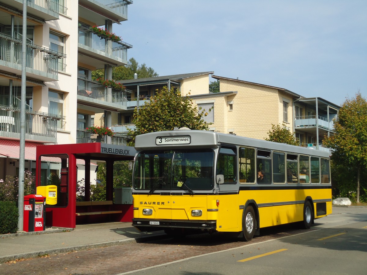 (136'120) - Wanner, Schleitheim - SH 58'045 - Saurer/Hess (ex Ruklic, Schaffhausen; ex VBSH Schaffhausen Nr. 40; ex VBSH Schaffhausen Nr. 19) am 25. September 2011 in Schaffhausen, Tr�llenbuck