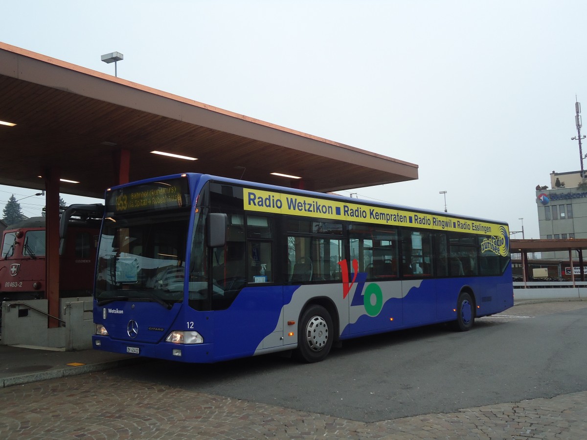 (136'912) - VZO Gr�ningen - Nr. 12/ZH 41'412 - Mercedes am 24. November 2011 beim Bahnhof Wetzikon