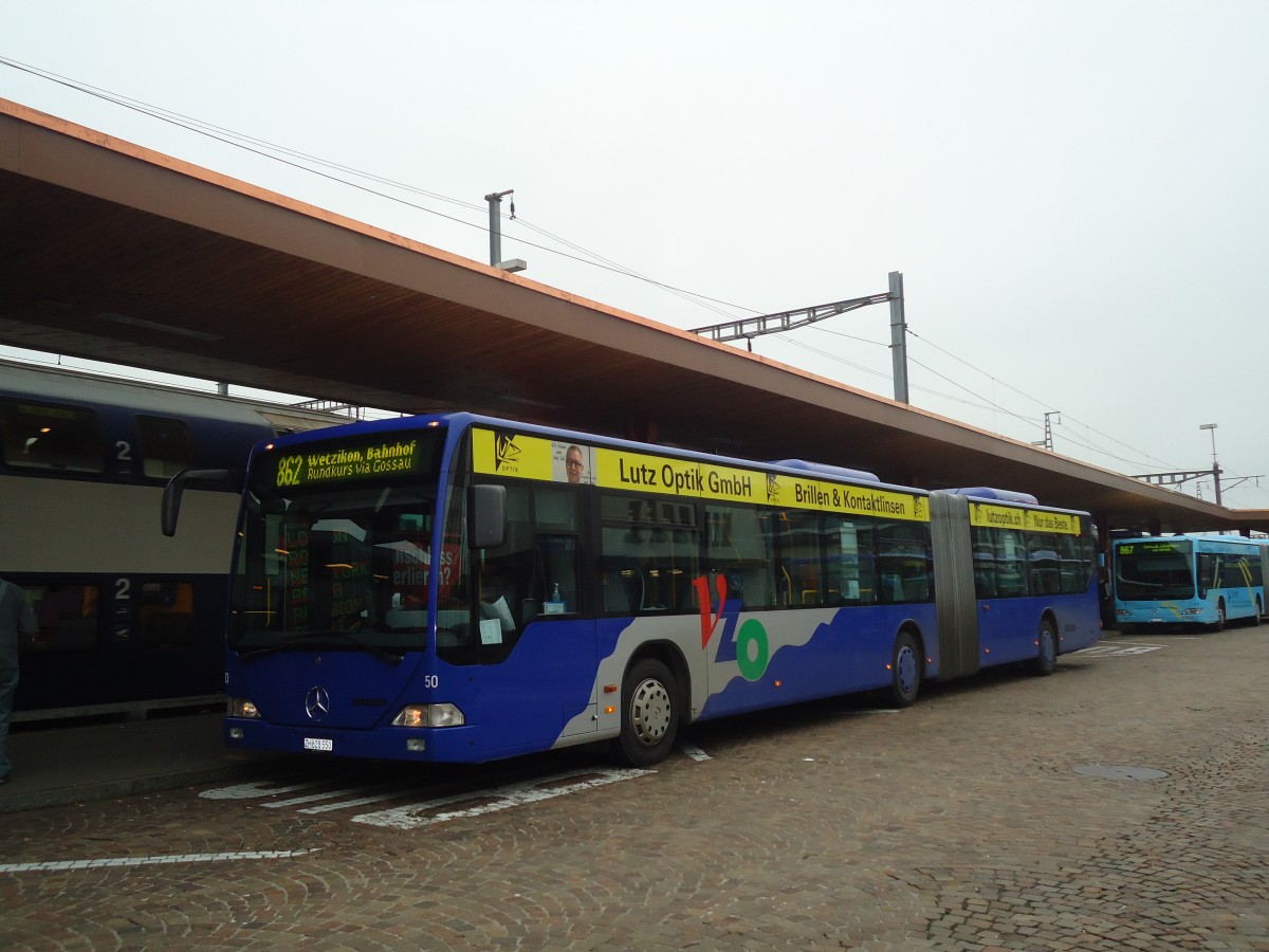 (136'928) - VZO Gr�ningen - Nr. 50/ZH 628'550 - Mercedes am 24. November 2011 beim Bahnhof Wetzikon