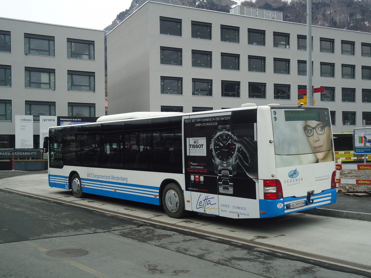 (137'944) - BSW Sargans - Nr. 342/SG 297'515 - MAN am 5. M�rz 2012 beim Bahnhof Sargans