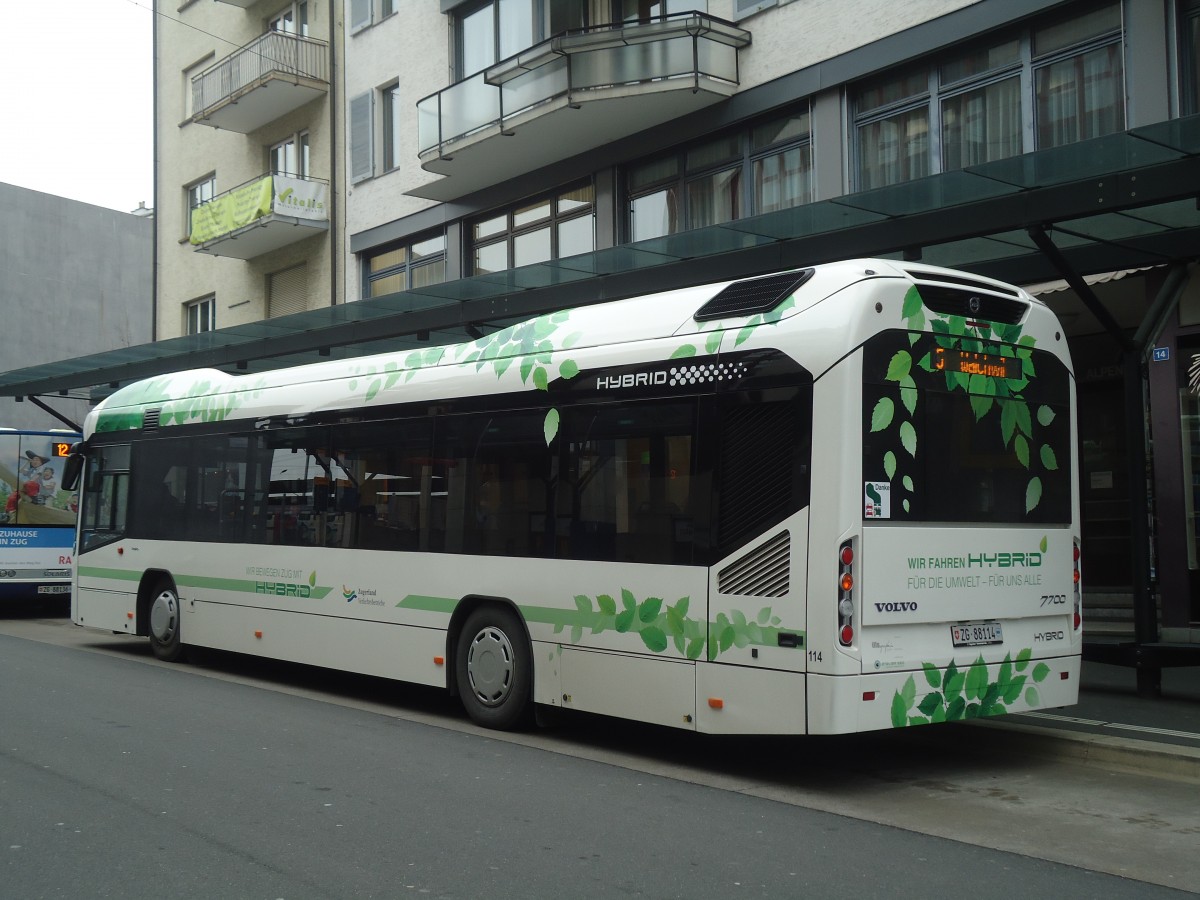 (137'980) - ZVB Zug - Nr. 114/ZG 88'114 - Volvo am 6. M�rz 2012 beim Bahnhof Zug