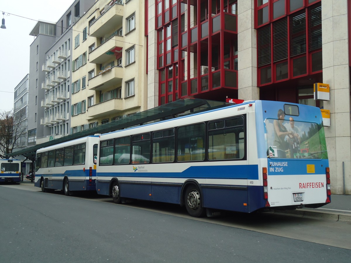 (137'984) - ZVB Zug - Nr. 410/ZG 82'550 - Lanz+Marti/Hess Personenanh�nger (ex Nr. 110) am 6. M�rz 2012 beim Bahnhof Zug