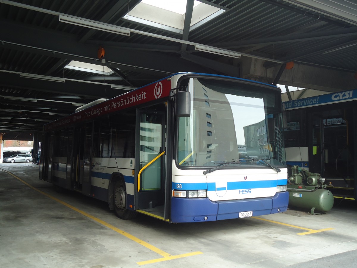 (138'016) - ZVB Zug - Nr. 128/ZG 3388 - Scania/Hess (ex Nr. 158) am 6. M�rz 2012 in Zug, Garage