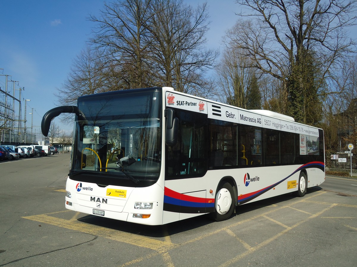 (138'059) - Geissmann, H�gglingen - AG 208'685 - MAN am 6. M�rz 2012 beim Bahnhof Wohlen