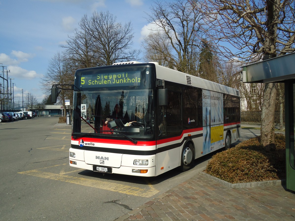 (138'066) - Geissmann, H�gglingen - AG 18'814 - MAN am 6. Dezember 2012 beim Bahnhof Wohlen
