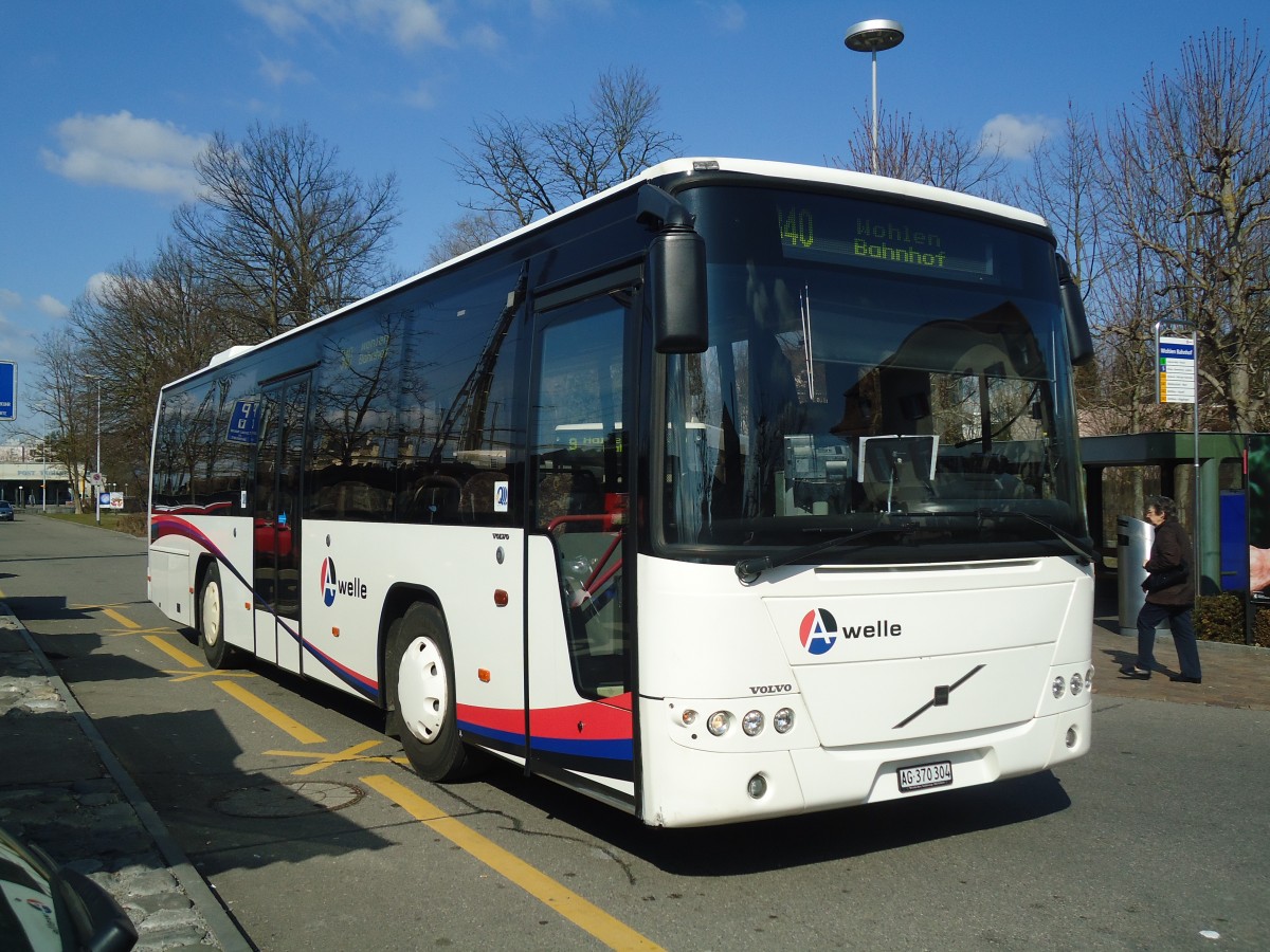 (138'070) - Limmat Bus, Dietikon - AG 370'304 - Volvo (ex BDWM Bremgarten Nr. 4; ex Tschannen, Zogingen Nr. 13) am 6. M�rz 2012 beim Bahnhof Wohlen