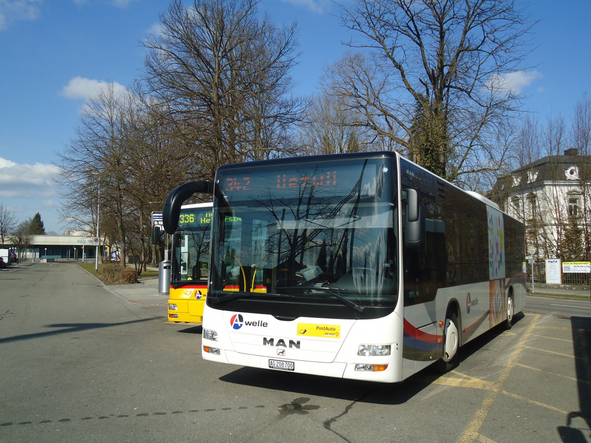 (138'071) - Geissmann, H�gglingen - AG 208'700 - MAN am 6. M�rz 2012 beim Bahnhof Wohlen