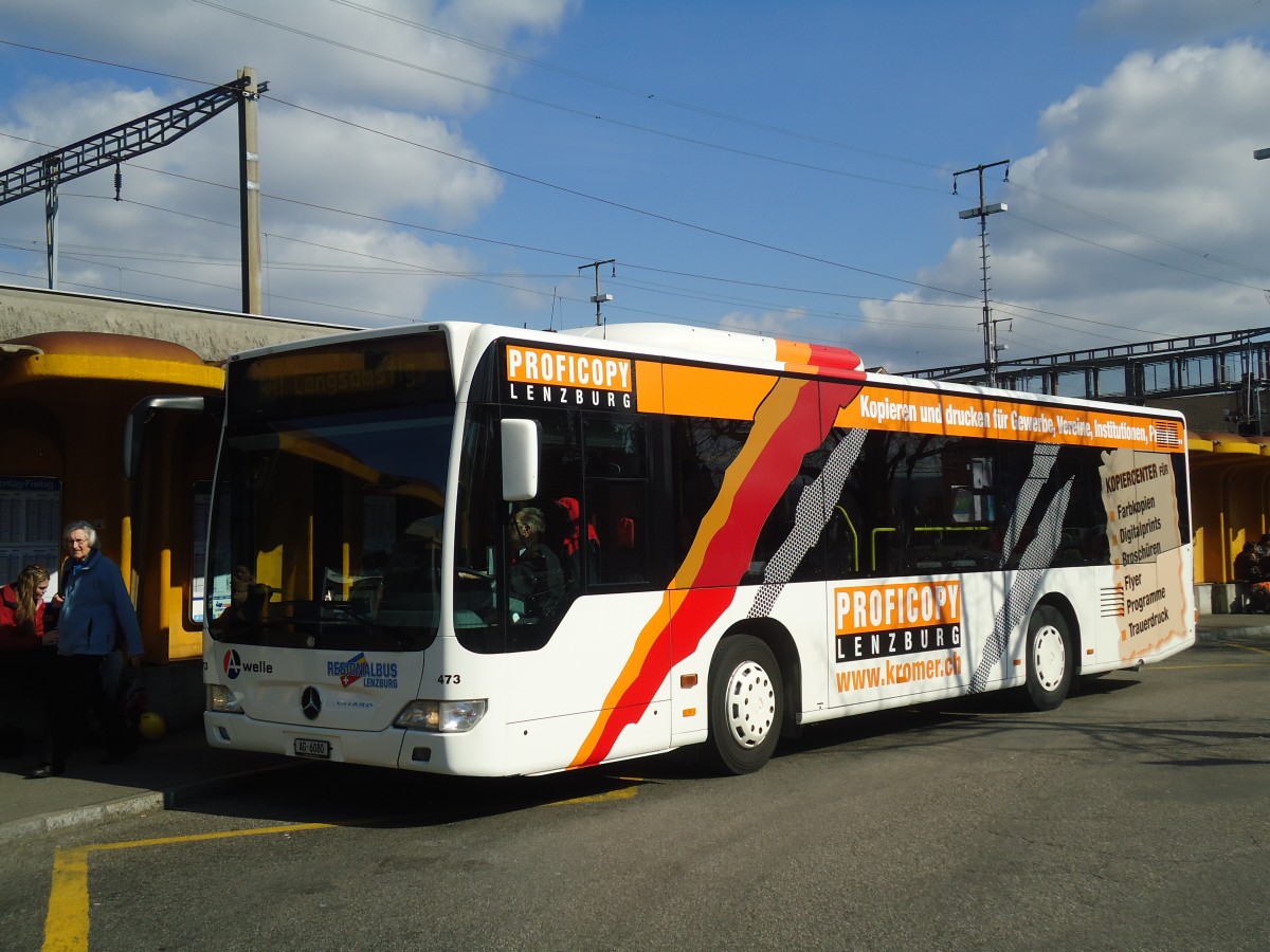 (138'086) - Knecht, Windisch - Nr. 473/AG 6080 - Mercedes (ex Nr. 73) am 6. M�rz 2012 beim Bahnhof Lenzburg