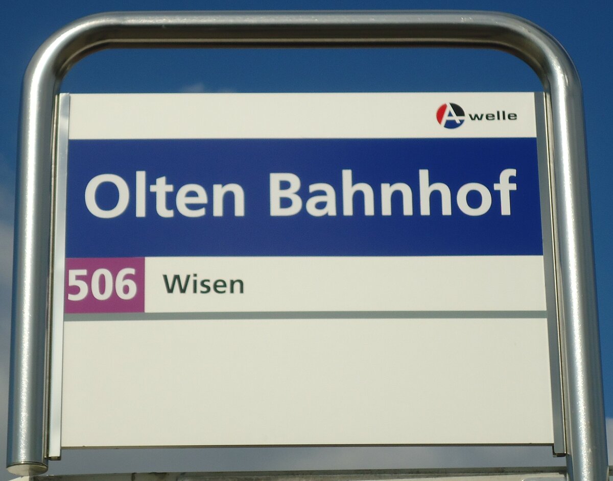(138'115) - A-welle-Haltestellenschild - Olten, Bahnhof - am 6. M�rz 2012
