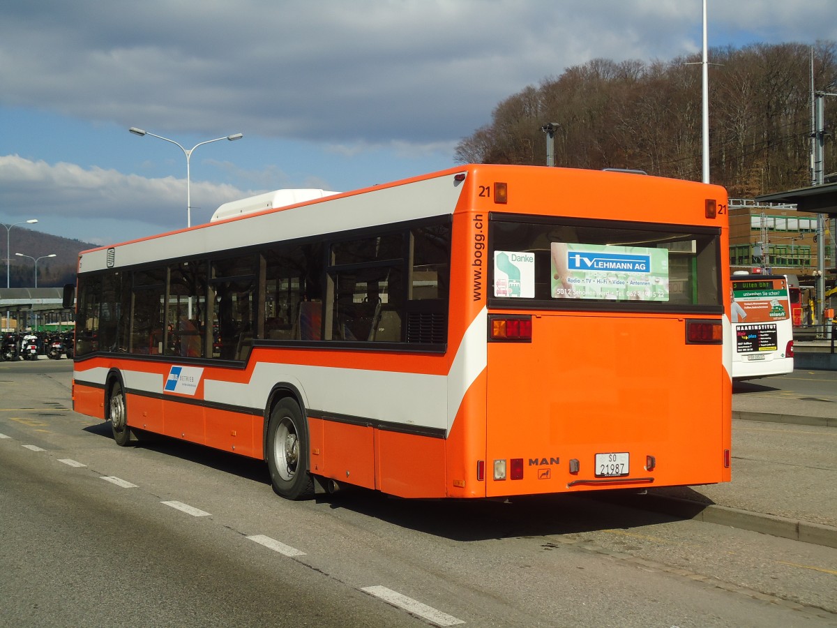 (138'129) - BOGG Wangen b.O. - Nr. 21/SO 21'987 - MAN (ex AGO Olten Nr. 21) am 6. M�rz 2012 beim Bahnhof Olten