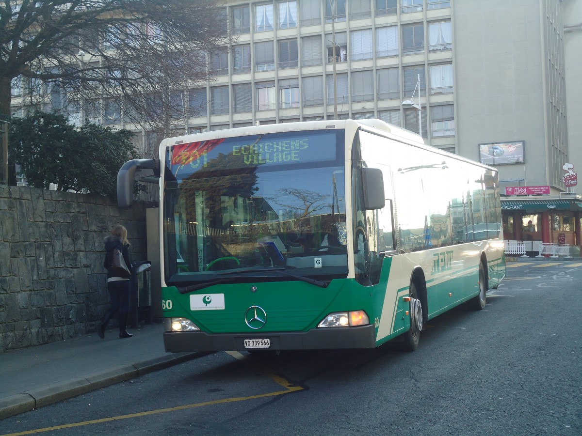 (138'149) - TPM Morges - Nr. 60/VD 339'566 - Mercedes (ex TPL Lugano Nr. 3) am 9. M�rz 2012 beim Bahnhof Morges