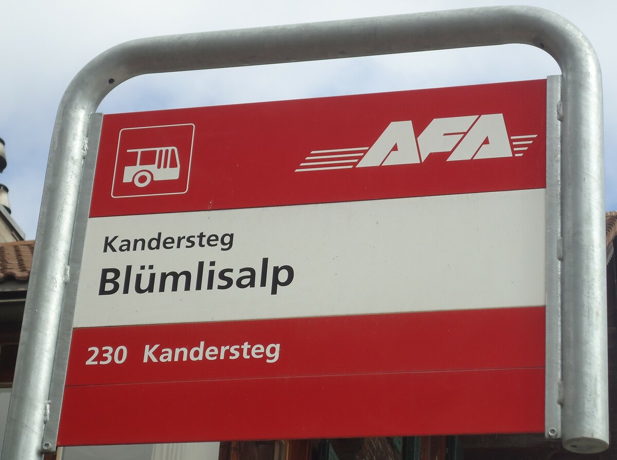 (138'472) - AFA-Haltestellenschild - Kandersteg, Bl�mlisalp - am 6. April 2012