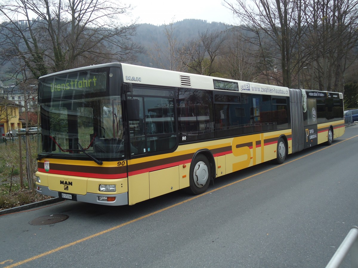 (138'526) - STI Thun - Nr. 90/BE 572'090 - MAN am 14. April 2012 bei der Schiffl�ndte Thun