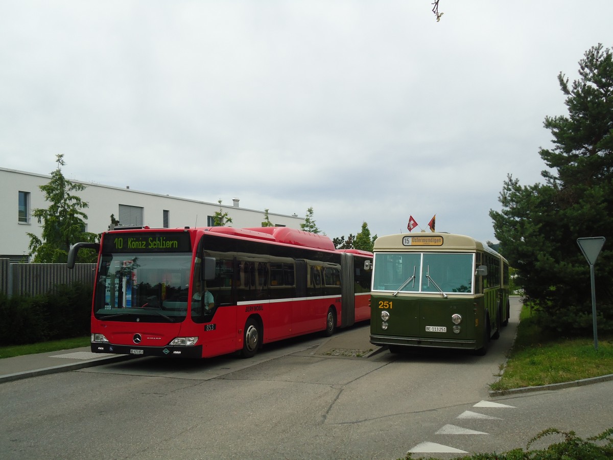 (140'148) - Bernmobil, Bern - Nr. 853/BE 671'853 + SVB Bern (TVB) - Nr. 251/BE 113'251 - FBW/SWS-R&J am 24. Juni 2012 in Ostermundigen, R�ti