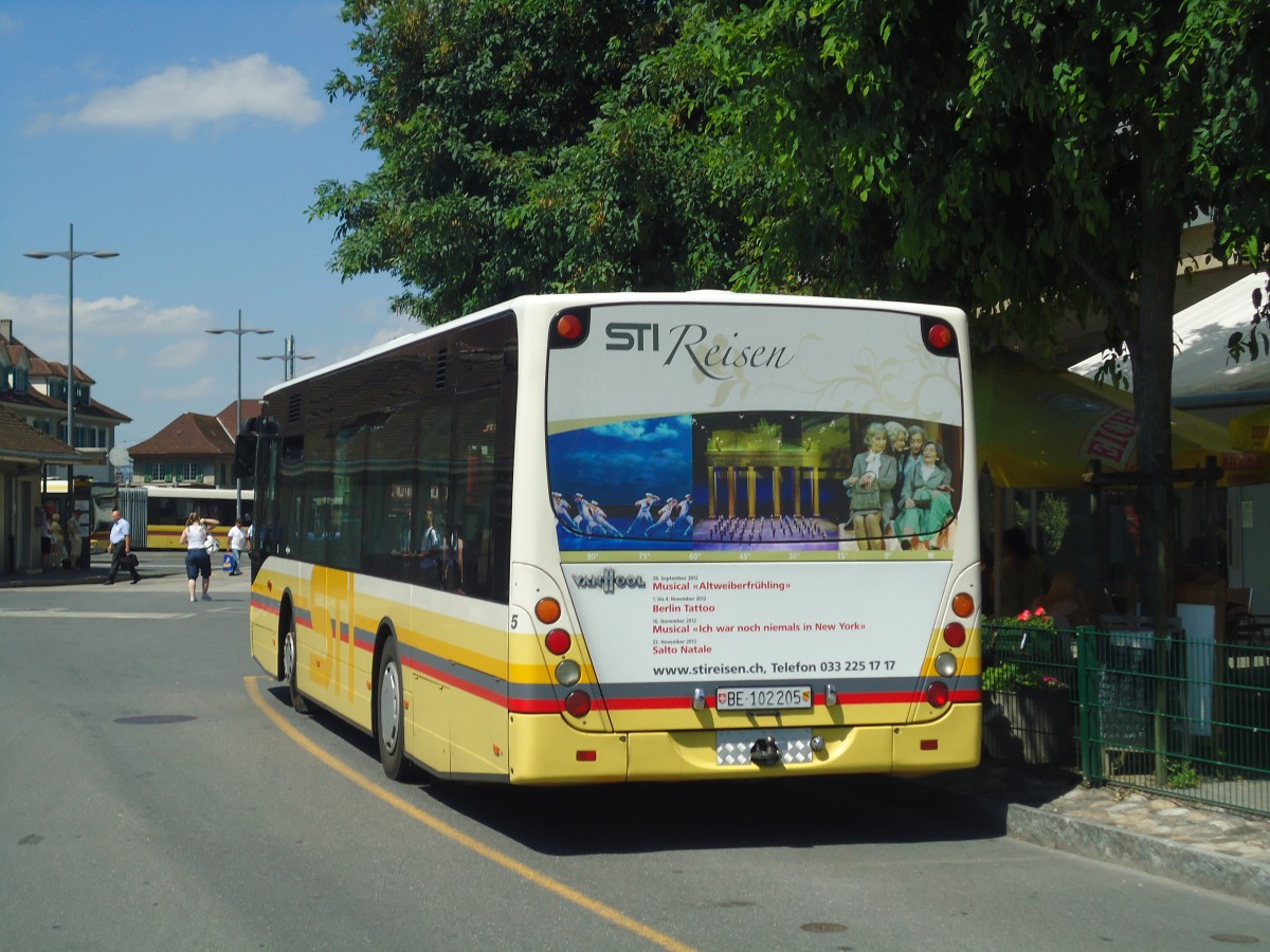 (141'064) - STI Thun - Nr. 5/BE 102'205 - Van Hool (ex Moser, Teuffenthal; ex Burri, Teuffenthal) am 10. August 2012 bei der Schiffl�ndte Thun