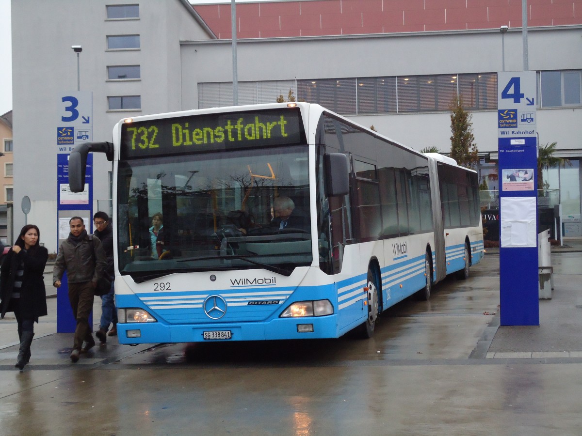 (142'091) - WilMobil, Wil - Nr. 292/SG 338'841 - Mercedes (ex RTB Altst�tten Nr. 1) am 24. Oktober 2012 beim Bahnhof Wil
