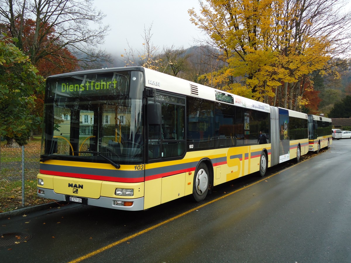 (142'197) - STI Thun - Nr. 103/BE 577'103 - MAN am 10. November 2012 bei der Schiffl�ndte Thun