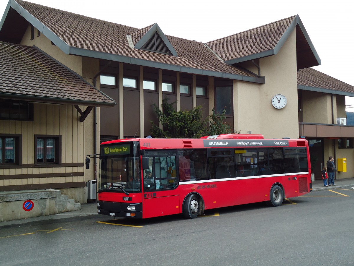 (142'983) - Bernmobil, Bern - Nr. 401/BE 612'401 - MAN/G�ppel am 5. Januar 2013 beim Bahnhof Konolfingen