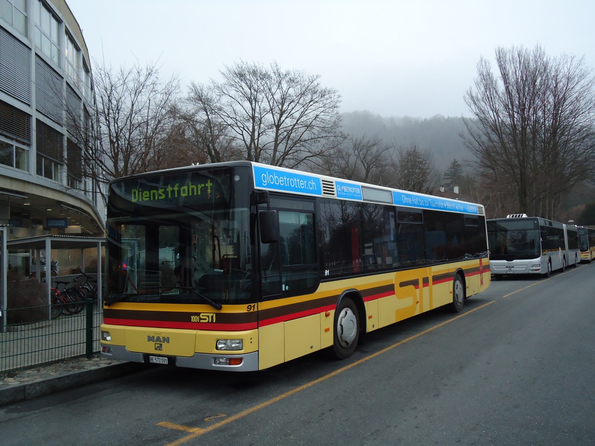 (143'016) - STI Thun - Nr. 91/BE 572'091 - MAN am 14. Januar 2013 bei der Schiffl�ndte Thun