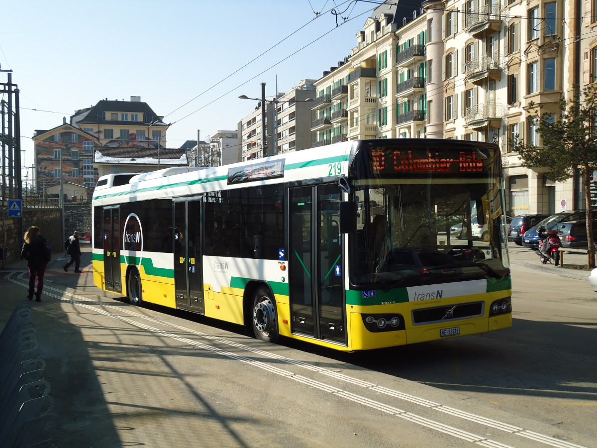 (143'281) - transN, La Chaux-de-Fonds - Nr. 219/NE 93'219 - Volvo (ex TN Neuch�tel Nr. 219) am 19. Februar 2013 beim Bahnhof Neuch�tel