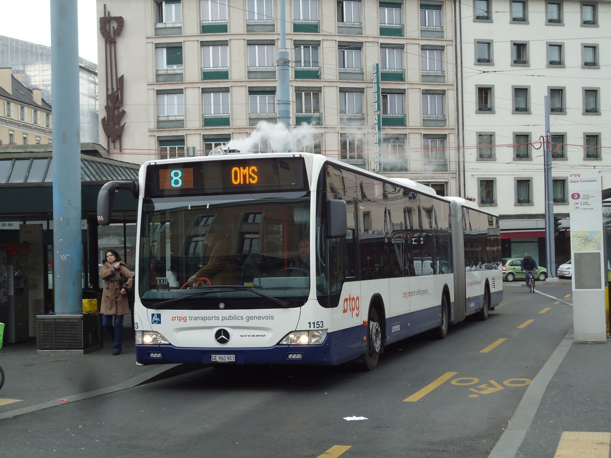 (143'335) - TPG Gen�ve - Nr. 1153/GE 960'903 - Mercedes am 22. Februar 2013 beim Bahnhof Gen�ve