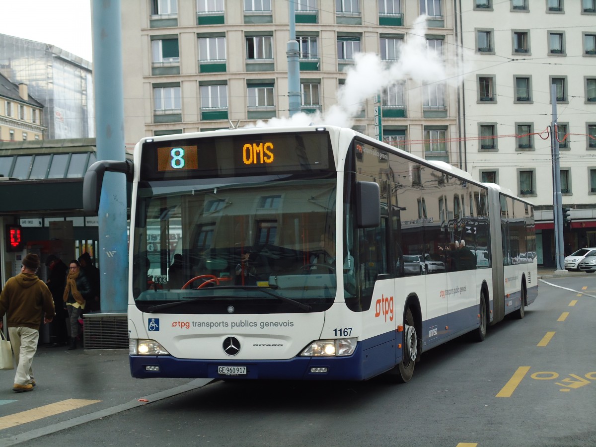 (143'362) - TPG Gen�ve - Nr. 1167/GE 960'917 - Mercedes am 22. Februar 2013 beim Bahnhof Gen�ve