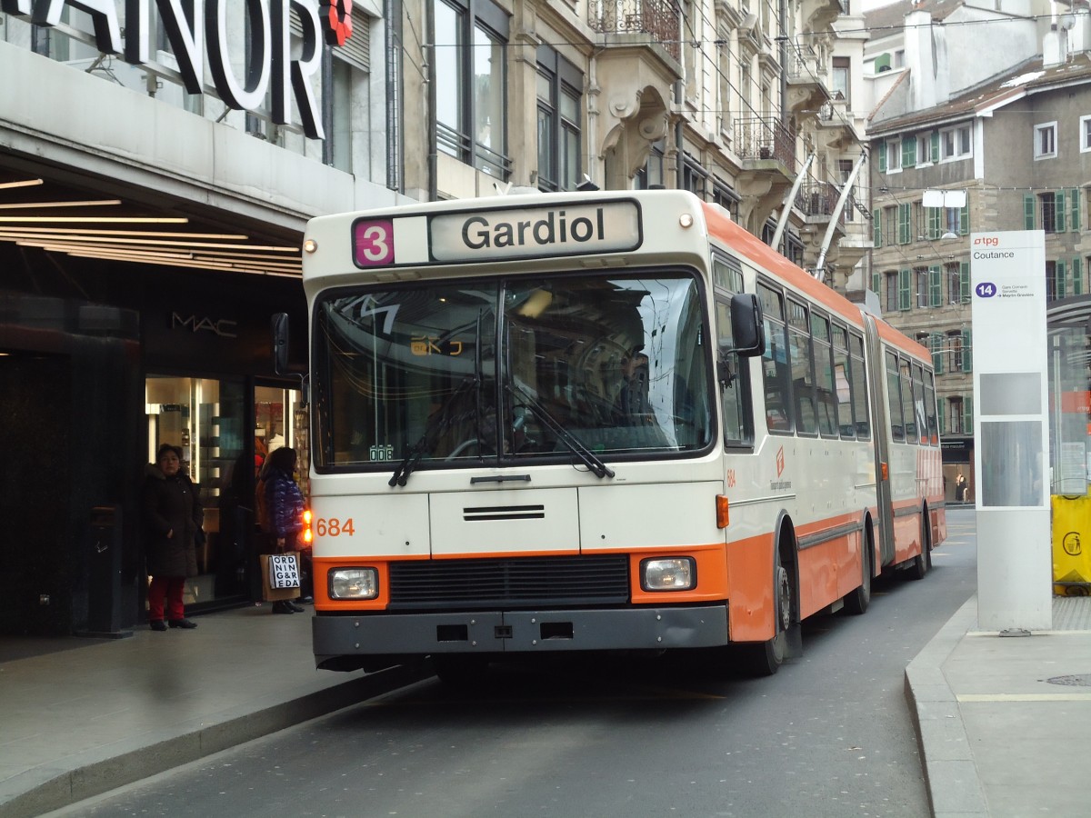 (143'371) - TPG Gen�ve - Nr. 684 - NAW/Hess Gelenktrolleybus am 22. Februar 2013 in Gen�ve, Coutance