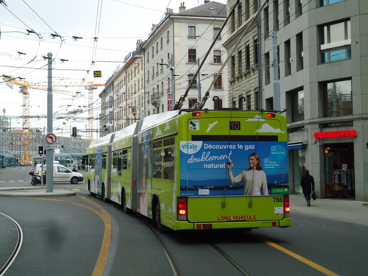 (143'375) - TPG Gen�ve - Nr. 788 - Hess/Hess Doppelgelenktrolleybus am 22. Februar 2013 in Gen�ve, Coutance
