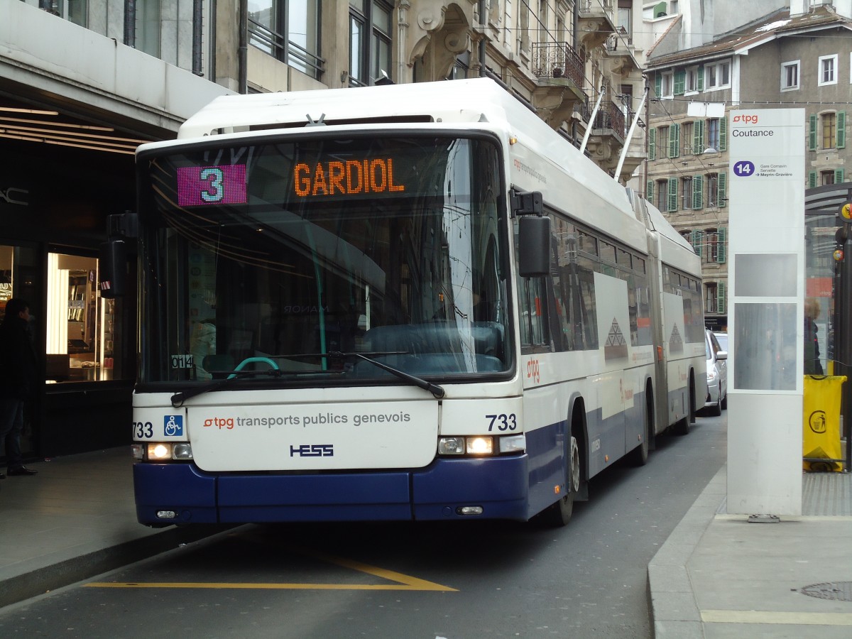 (143'382) - TPG Gen�ve - Nr. 733 - Hess/Hess Gelenktrolleybus am 22. Februar 2013 in Gen�ve, Coutance