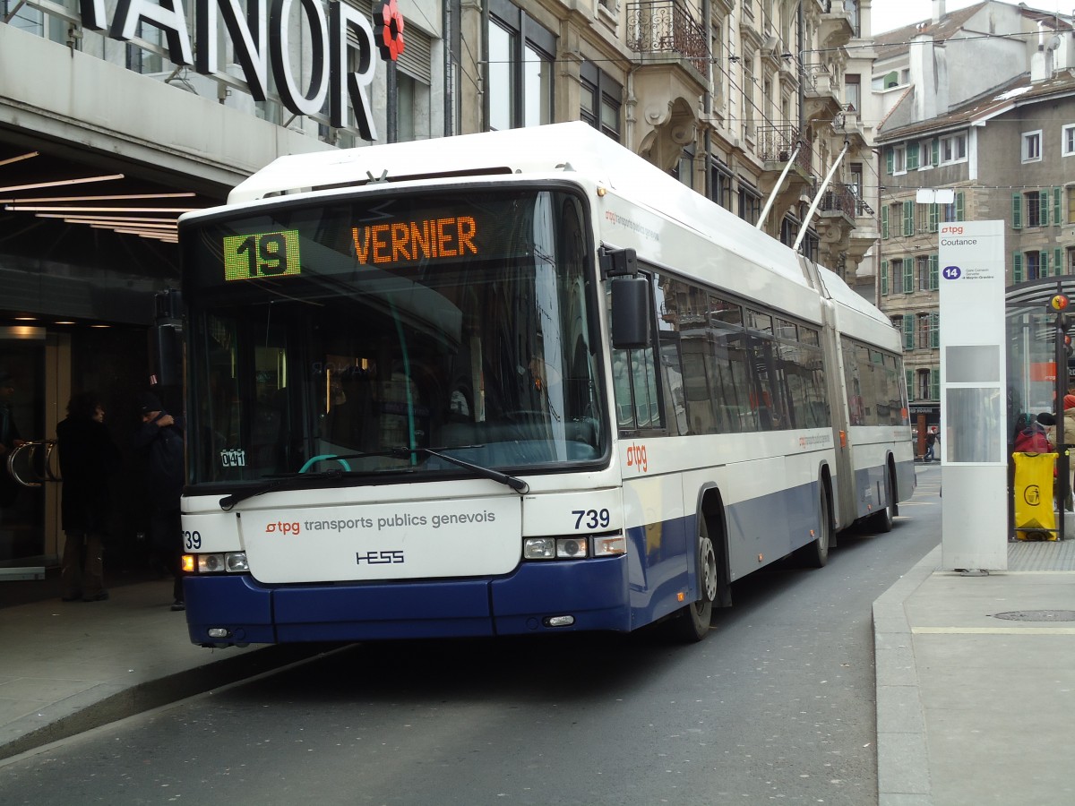 (143'384) - TPG Gen�ve - Nr. 739 - Hess/Hess Gelenktrolleybus am 22. Februar 2013 in Gen�ve, Coutance
