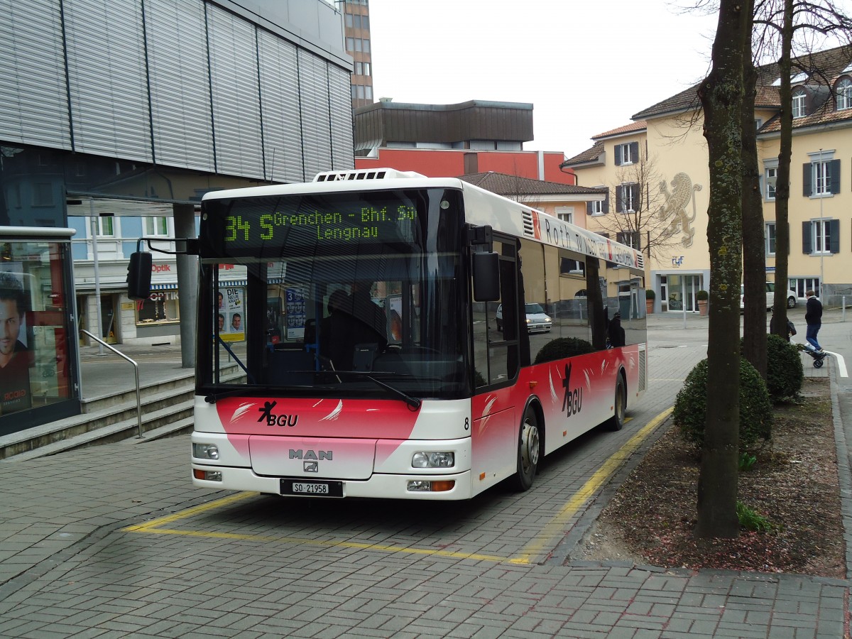 (143'535) - BGU Grenchen - Nr. 8/SO 21'958 - MAN/G�ppel am 23. M�rz 2013 in Grenchen, Postplatz