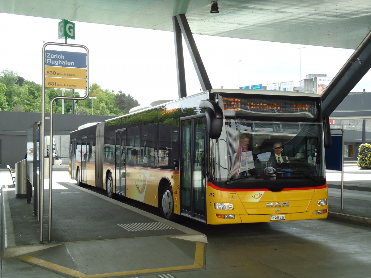 (144'394) - PostAuto Z�rich - Nr. 262/ZH 408'389 - MAN am 20. Mai 2013 in Z�rich, Flughafen