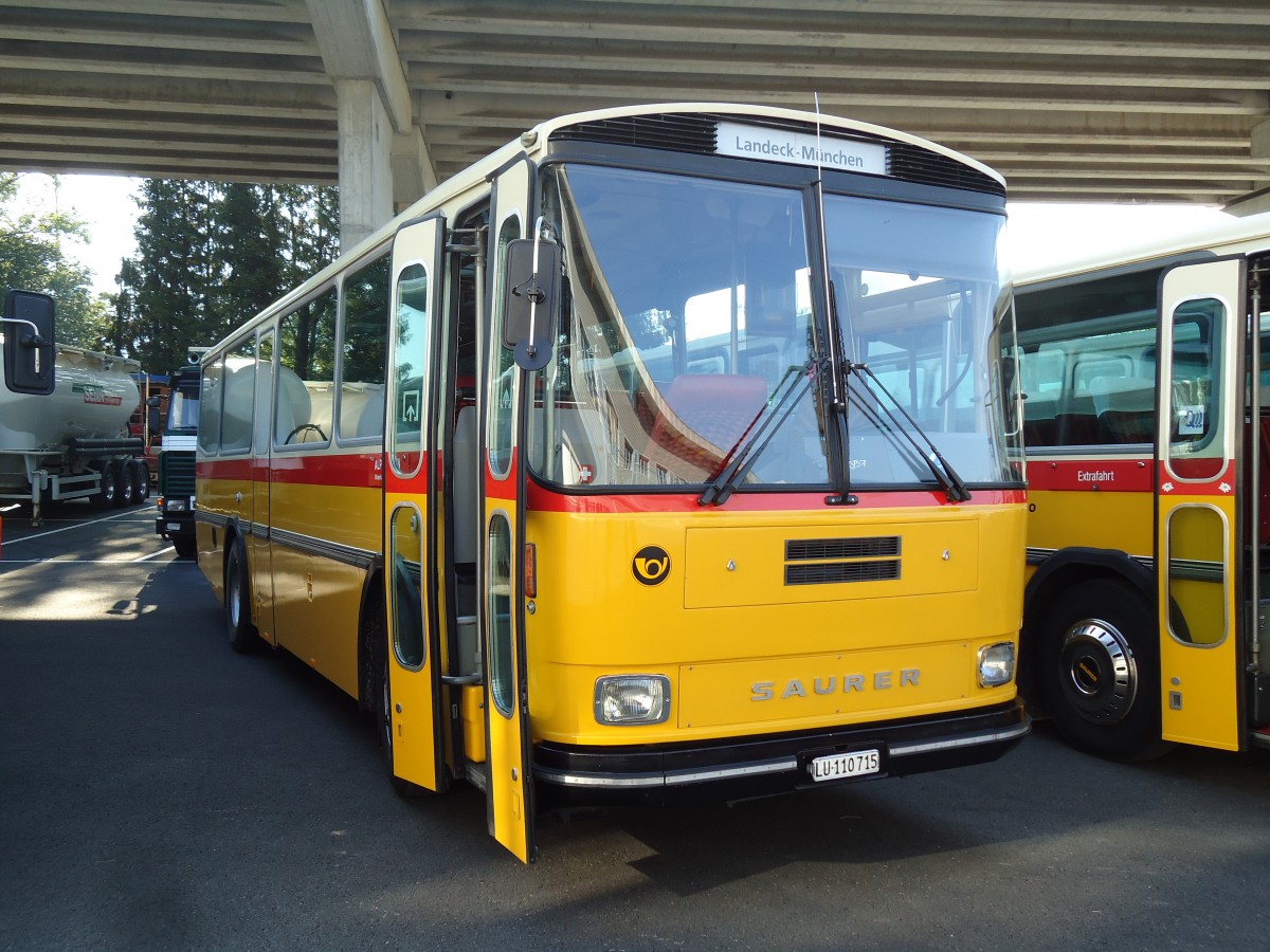 (145'805) - Amstein, Willisau - LU 110'715 - Saurer/T�scher (ex Allemann, Niederbipp; ex Semadeni, Poschiavo; ex Kasper, Poschiavo; ex PostAuto Graub�nden; ex P 24'285) am 20. Juli 2013 in Seewen, Senn Transporte