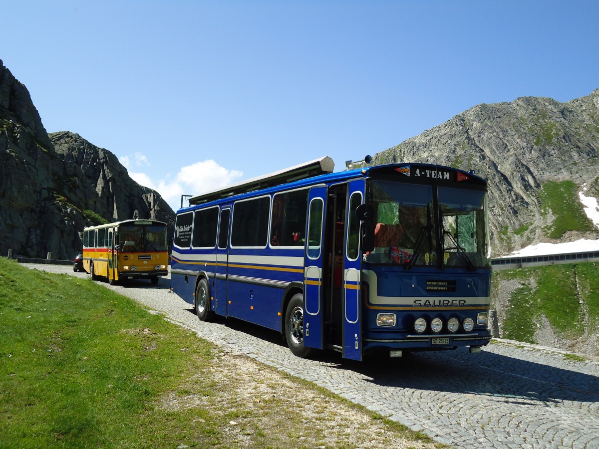 (145'859) - Steinauer, Einsiedeln - SZ 25'115 - Saurer/R&J (ex Albin, F�llanden; ex SBB Bern; ex Sol�r&Fontana, Ilanz; ex P 24'359) am 20. Juli 2013 in Gotthard, Alte Tremolastrasse