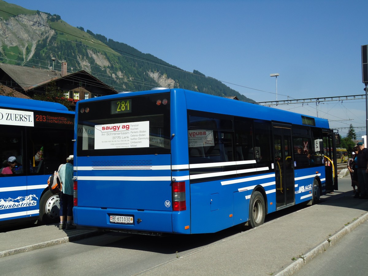 (146'100) - AFA Adelboden - Nr. 56/BE 611'030 - MAN/G�ppel am 28. Juli 2013 beim Bahnhof Lenk