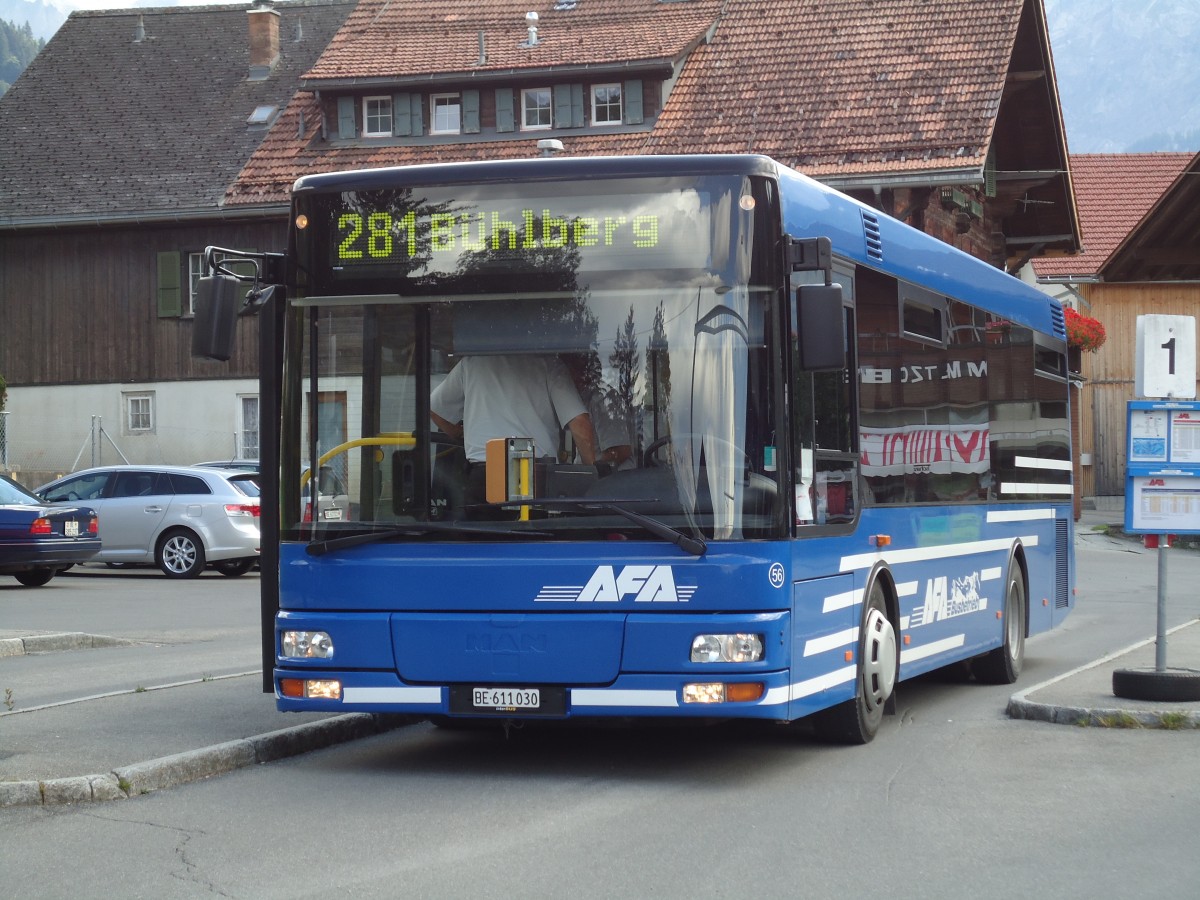 (146'318) - AFA Adelboden - Nr. 56/BE 611'030 - MAN/G�ppel am 17. August 2013 beim Bahnhof Lenk
