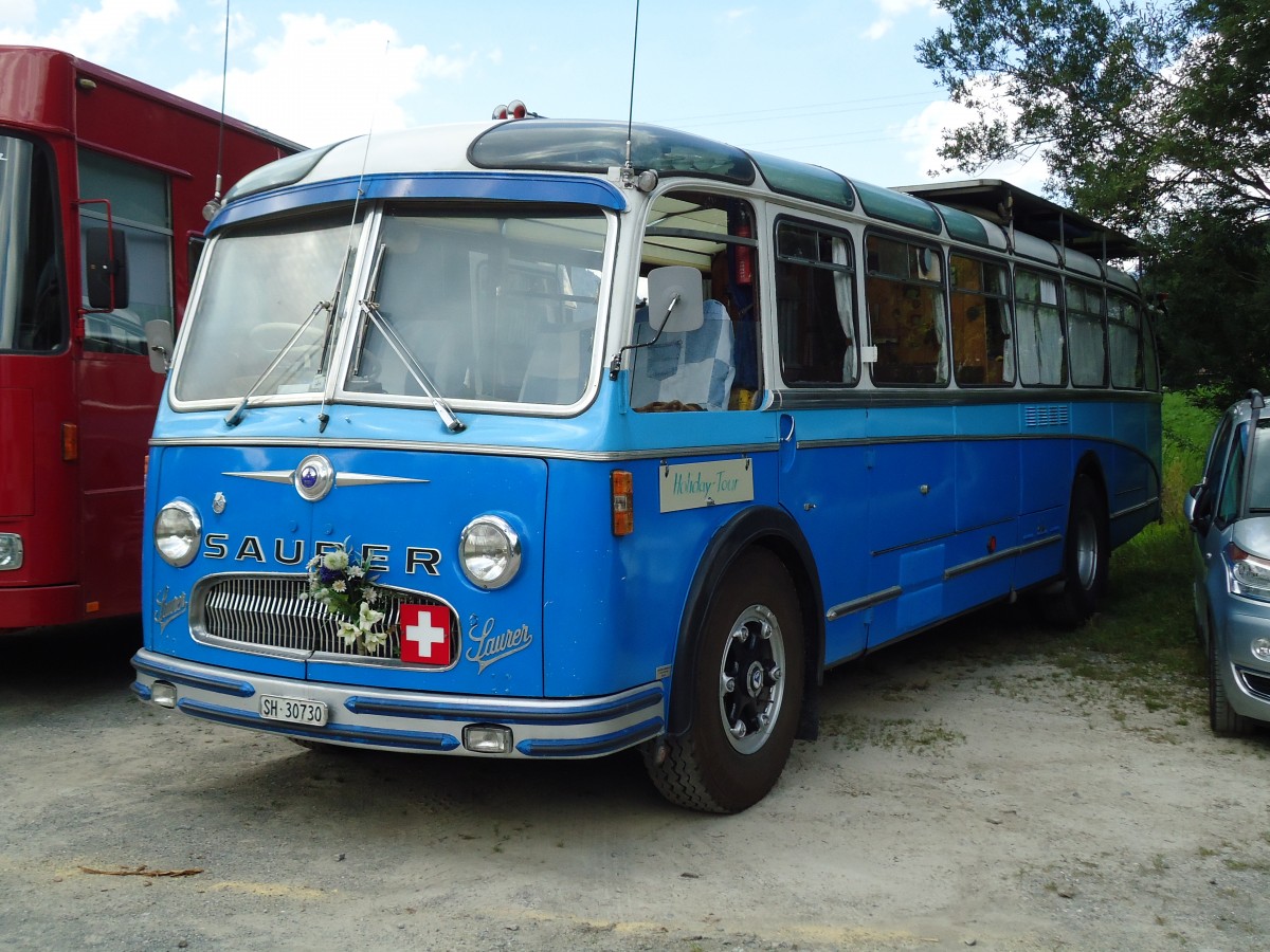 (146'343) - Bolliger, Stetten - SH 30'730 - Saurer/R&J (ex Sol�r+Fontana, Ilanz Nr. 8) am 17. August 2013 in Lenk, Metschbahnen
